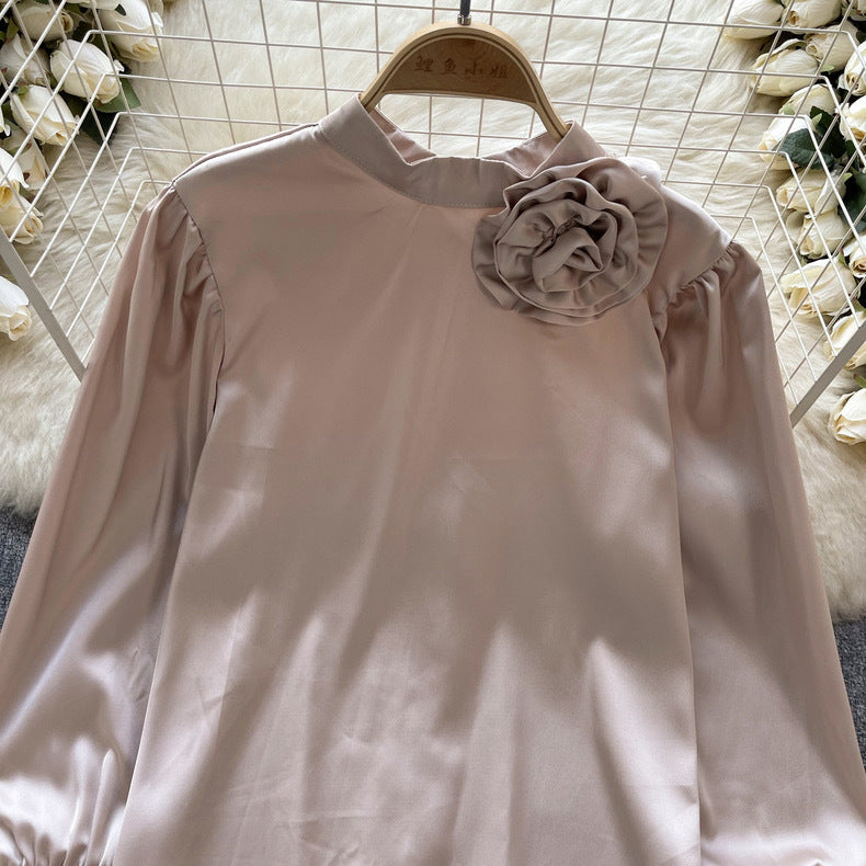 Women French Long Sleeve Chic Satin Shirt 20