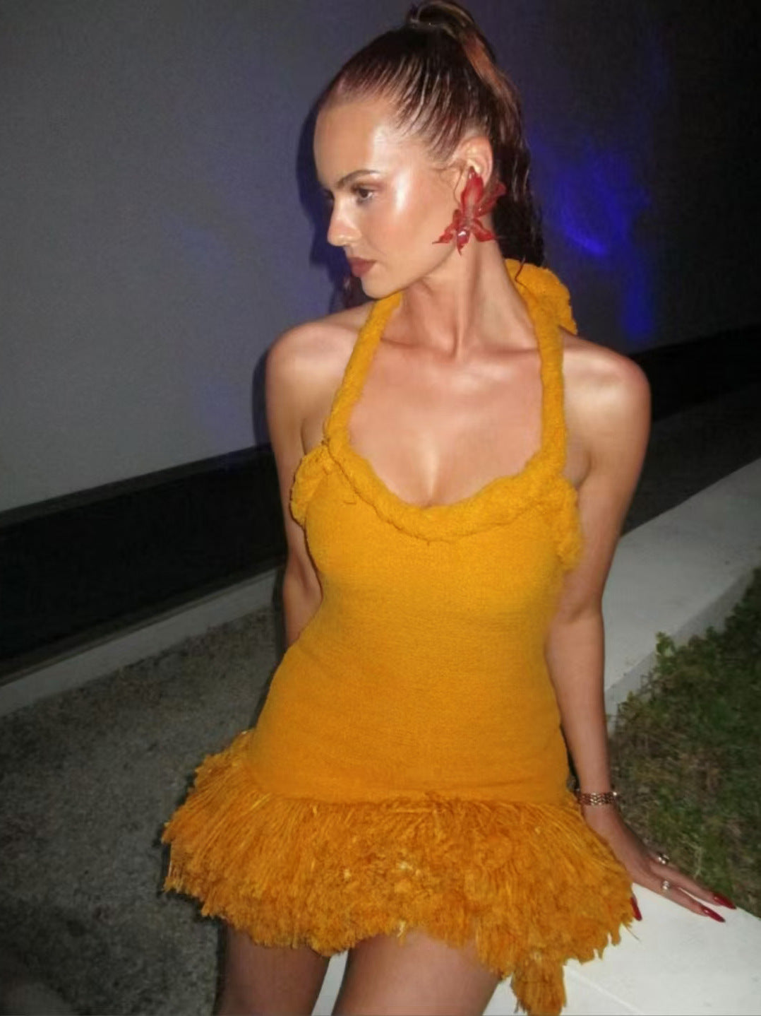 Autumn and Winter Braided Twist Rope Strap Tassel Short Dress 6