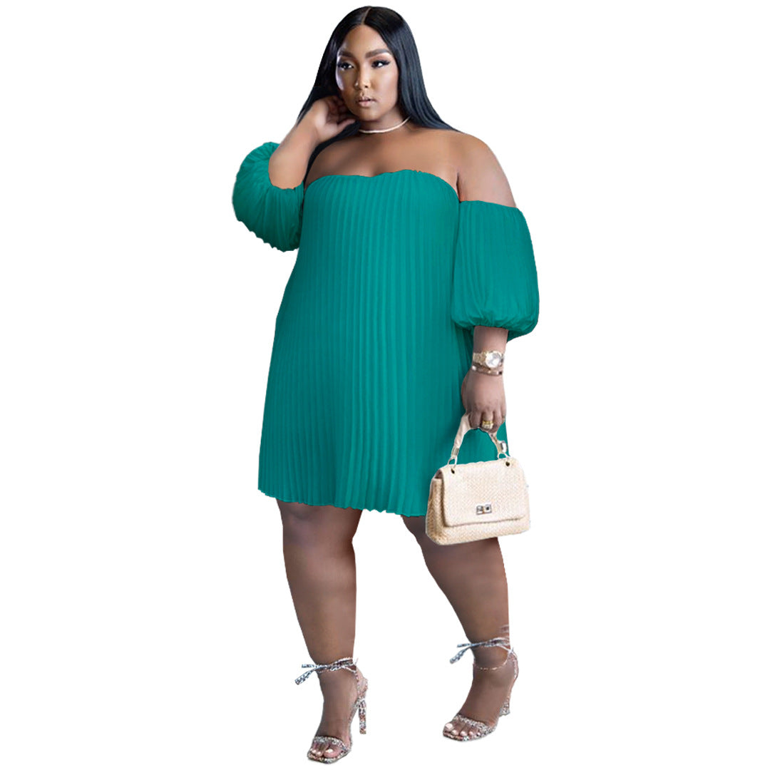 Fashion Plus Size Women's Chiffon Pufff Sleeve Drape Pleated off shoulder loose Dress 15