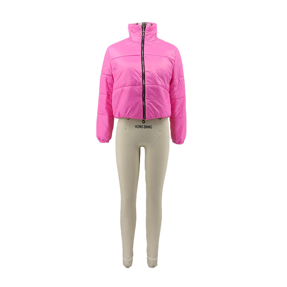 Women Solid Zipper Warm Padding Jacket 16