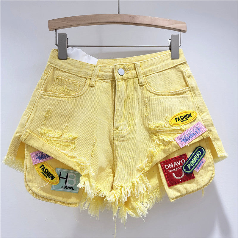High-Waist Embroidered Summer Wide-Leg Denim Shorts for Women 5