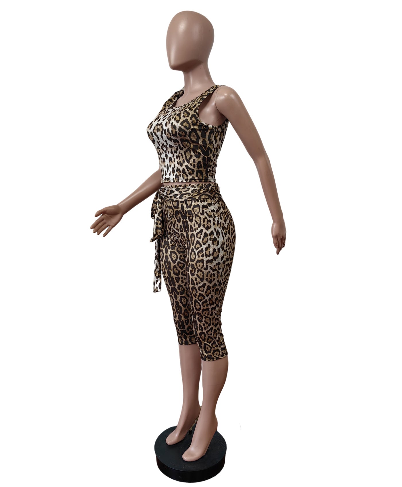Leopard Printed Lace-Up Cropped Top Pants Two Piece Set 5