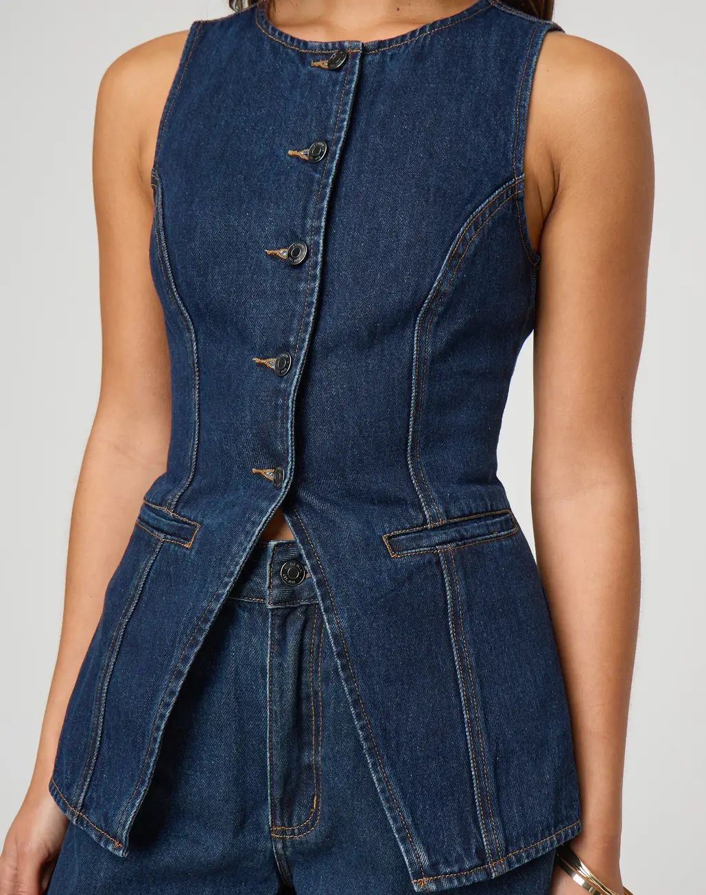 Spring Summer fashion sleeveless Slim Waist high waist loose Denim Shorts set 12