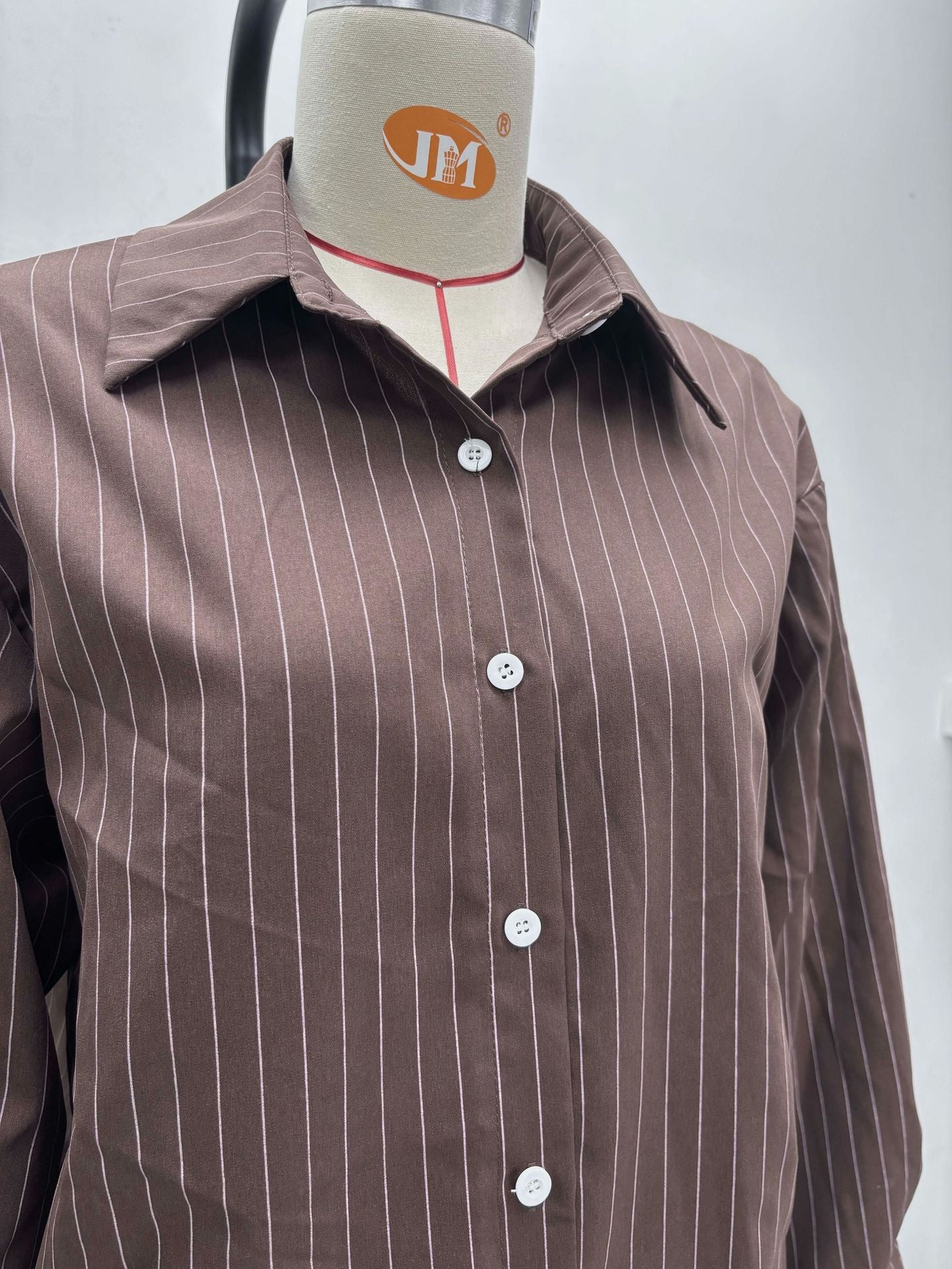 Plus Size High Waist Striped Shirt Trousers African Trendy Two Piece Set 12