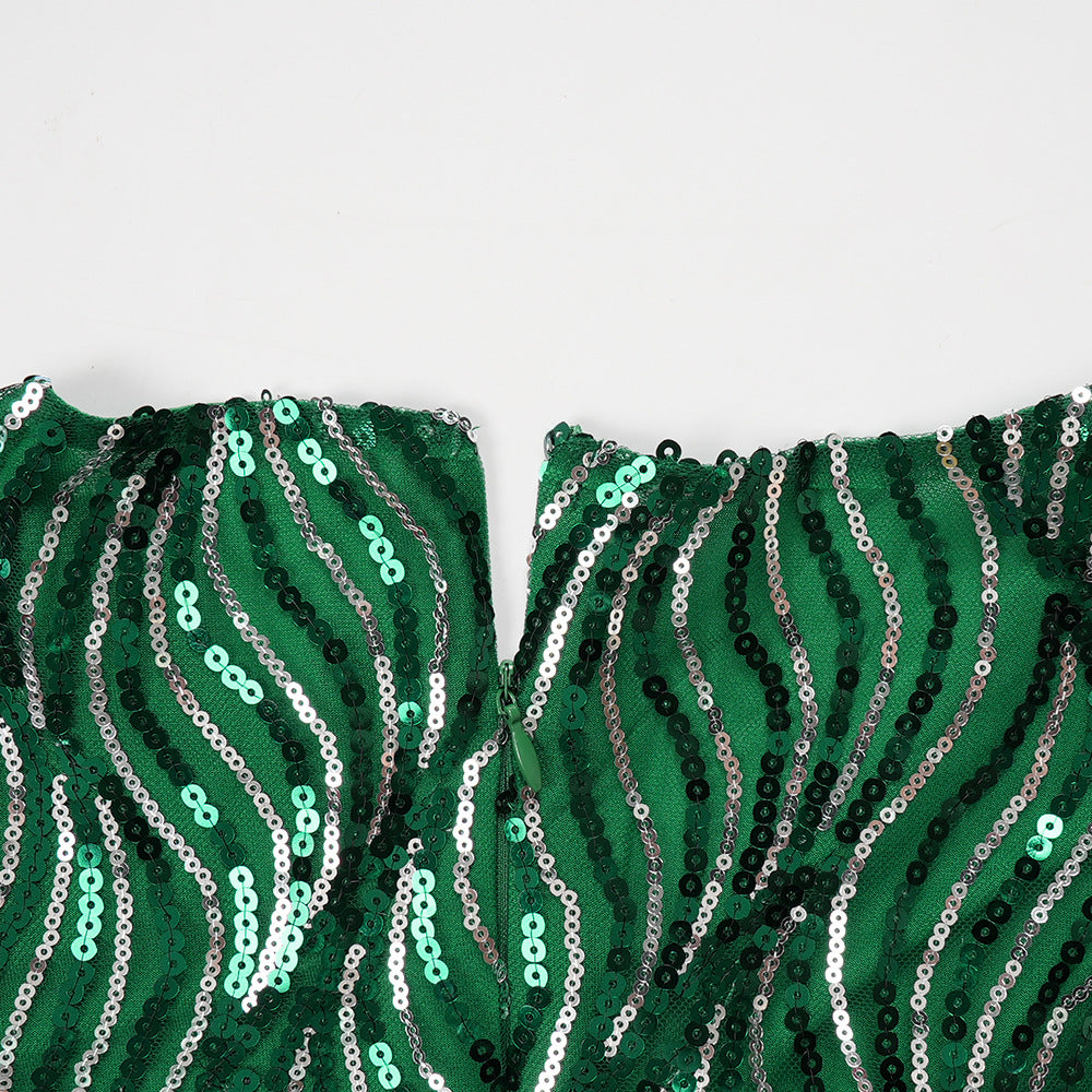 Sequin Formal Party Gown African Women's Plus Size Dress with Belt 17