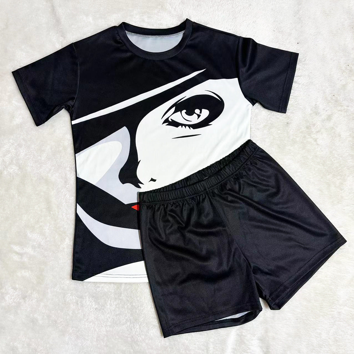 Women Casual Solid printed short-sleeved top and shorts two-piece set 19