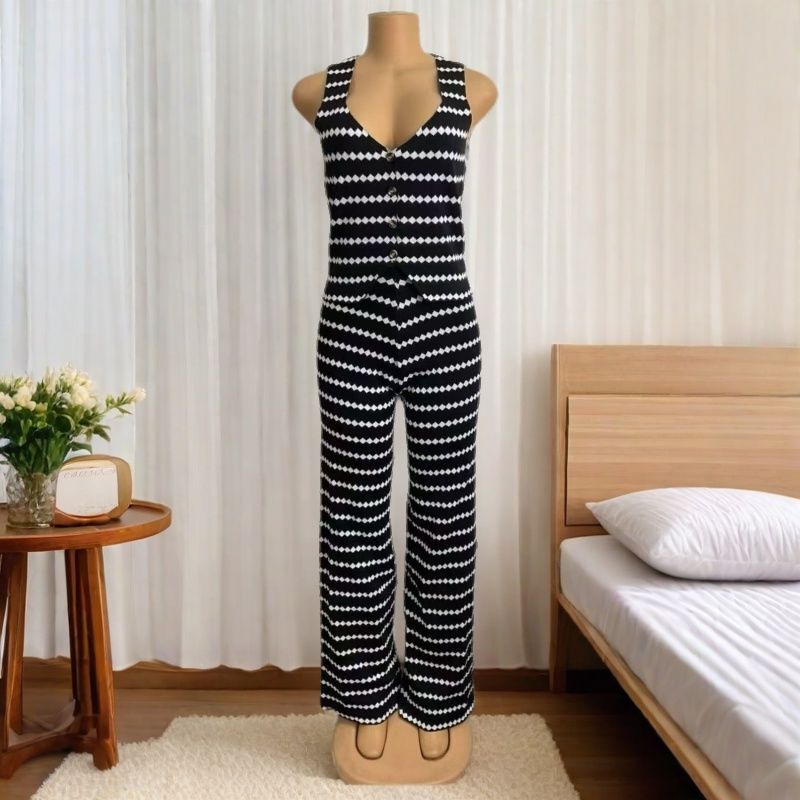 Women knitting casual summer striped top and long pants two-piece set 3