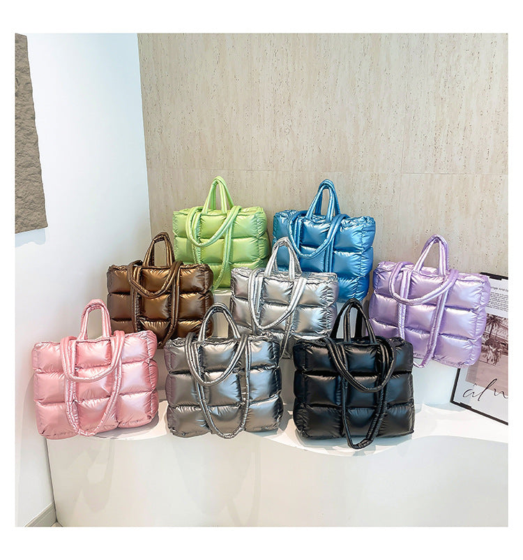 Cotton Down Bag Women's Checkered Shoulder Fashionable Handbag 29