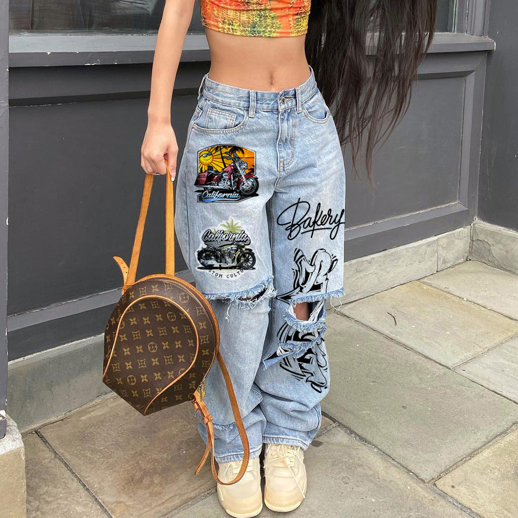 Women's Spring Summer High Waist Slim Fit Denim Pants 7