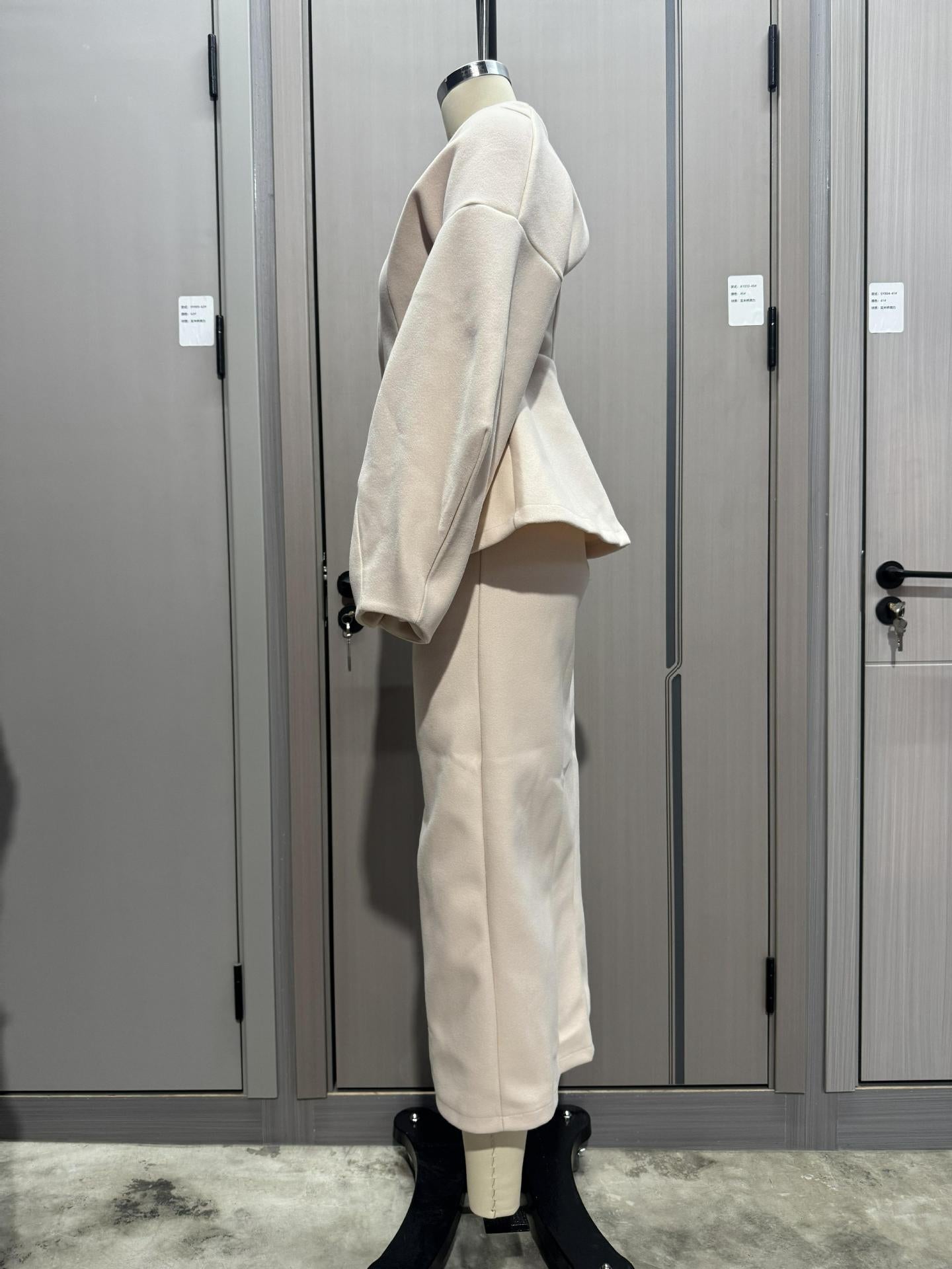 Women Solid Button Puff Sleeve Top and Skirt Two Piece Set 11