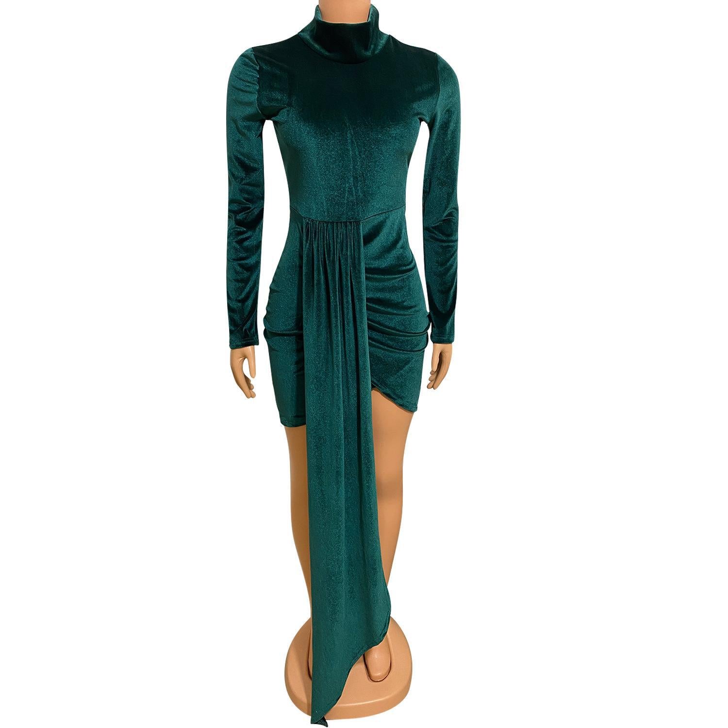 Autumn Women'S Fashion Sexy Solid Color Velvet Long Sleeve Irregular Nightclub Dress 14