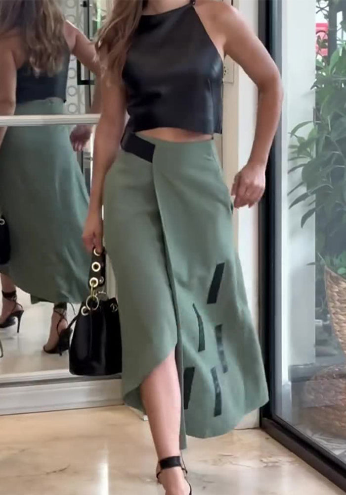 Women Summer Halter Neck Crop Top and Skirt Two-piece Set