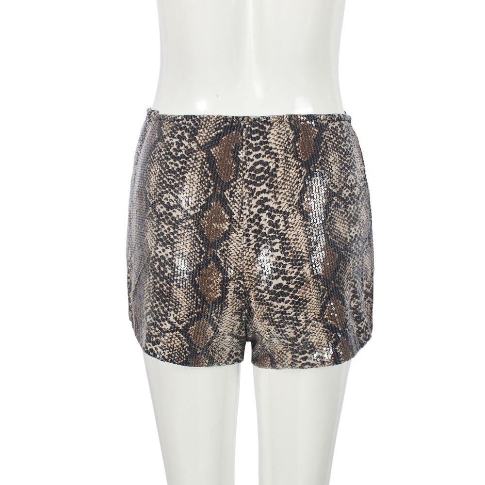 Sequin Women Leopard Elastic Waist Casual Shorts 14