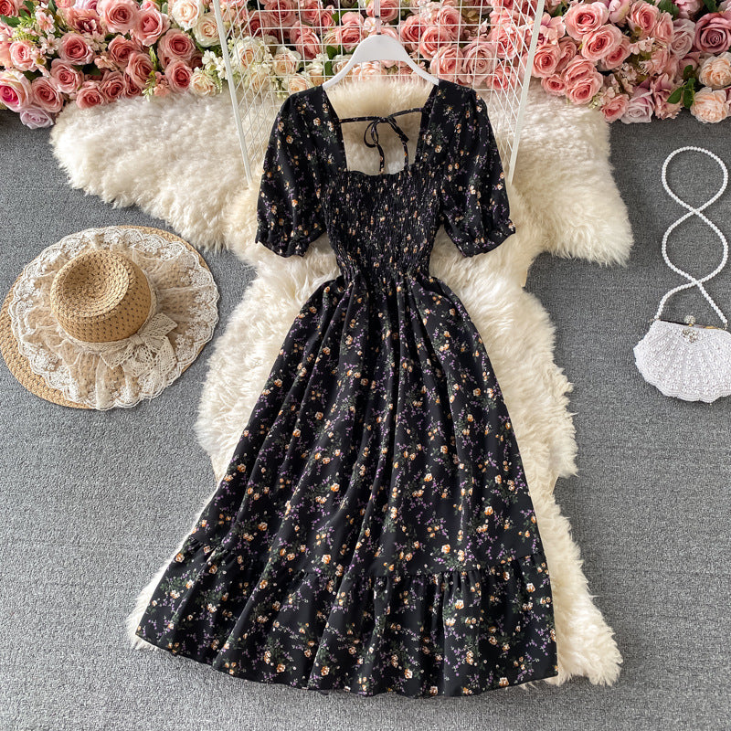 Women Floral Square Neck Pleated Maxi Dress 10