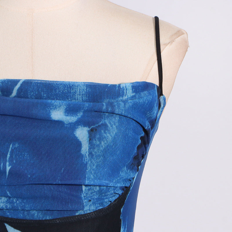 Women summer mesh print bodycon strap dress 12