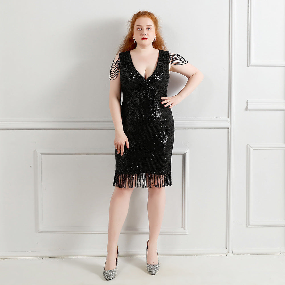 Plus Size Women Sequined Formal Party Midi Evening Dress 3