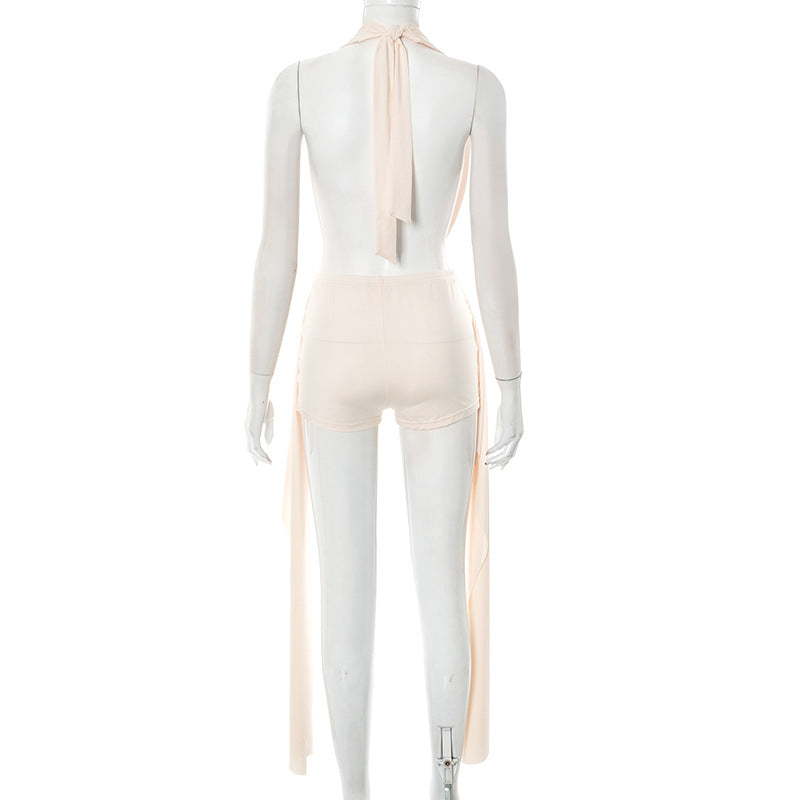 Women slouch Halter Neck sleeveless Backless Top and shorts two-piece suit 7