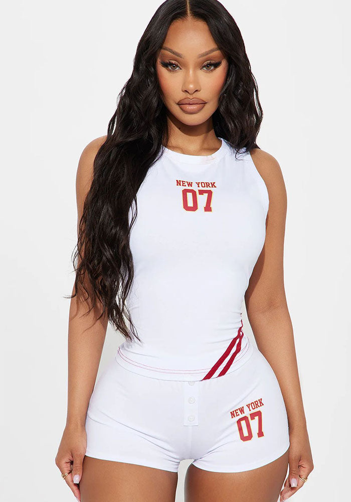 Women Summer Crop Letter Digital Printed Top and Shorts Two-Piece Set