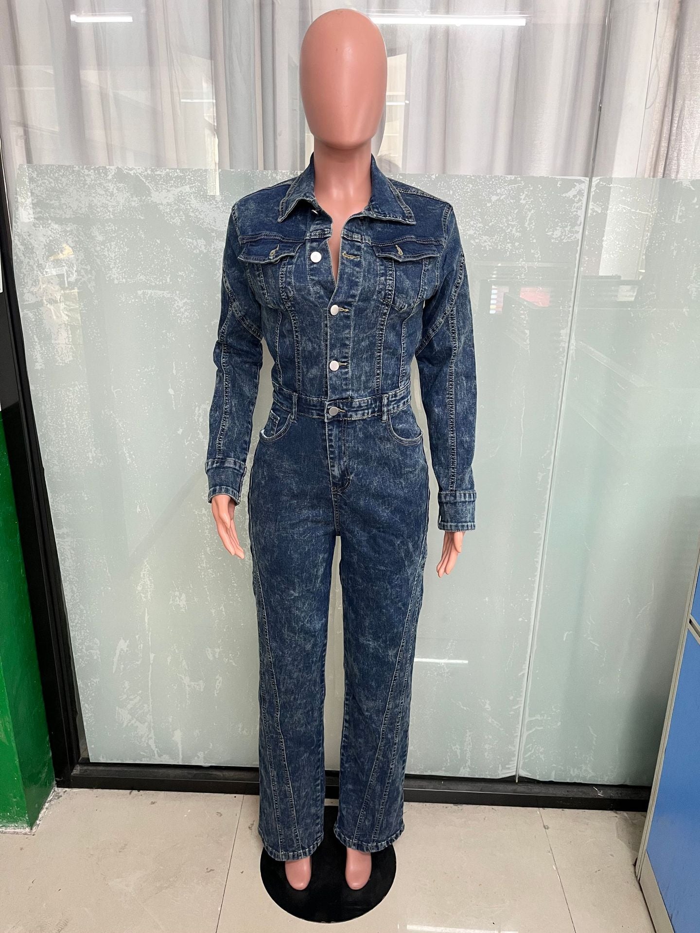 Women’s Casual Long-Sleeve Denim Jumpsuit 6