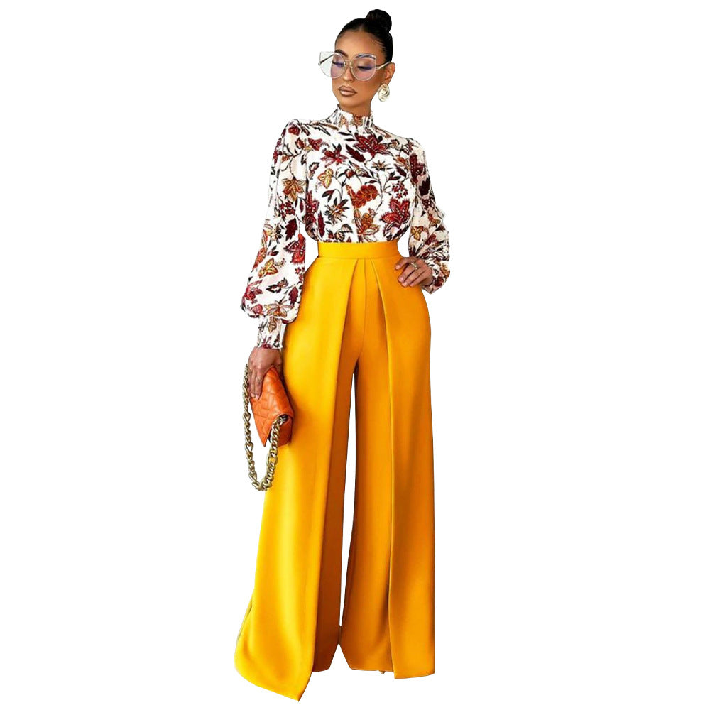 Women Loose Solid Wide Leg Pants Straight 8