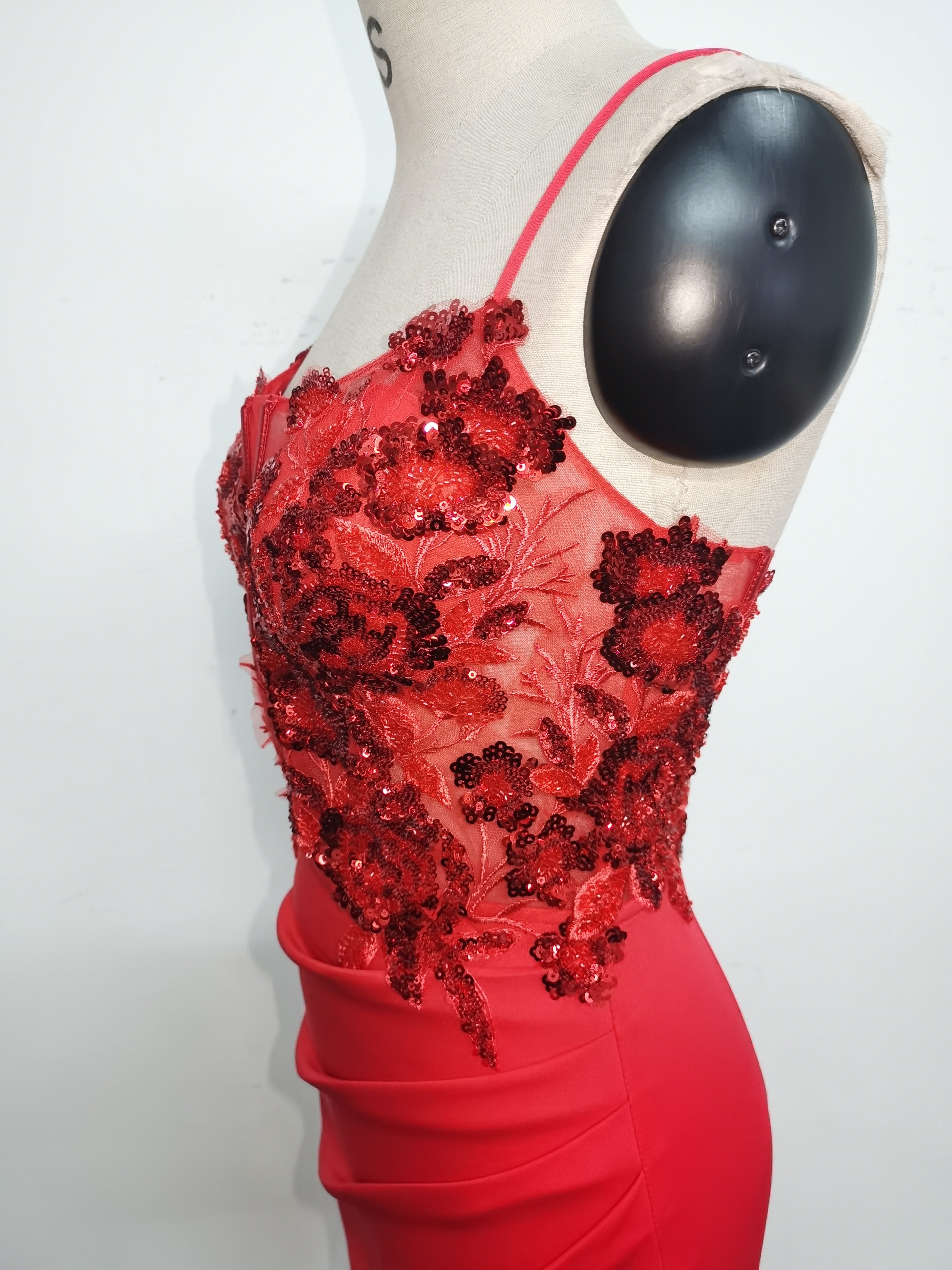 Women Fishbone Lace-Up Sequin Embroidery Formal Formal Party Evening Dress 40