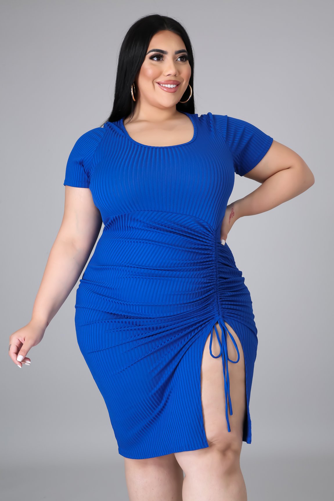 Plus Size Women Knitting Ribbed Open Lace Dress