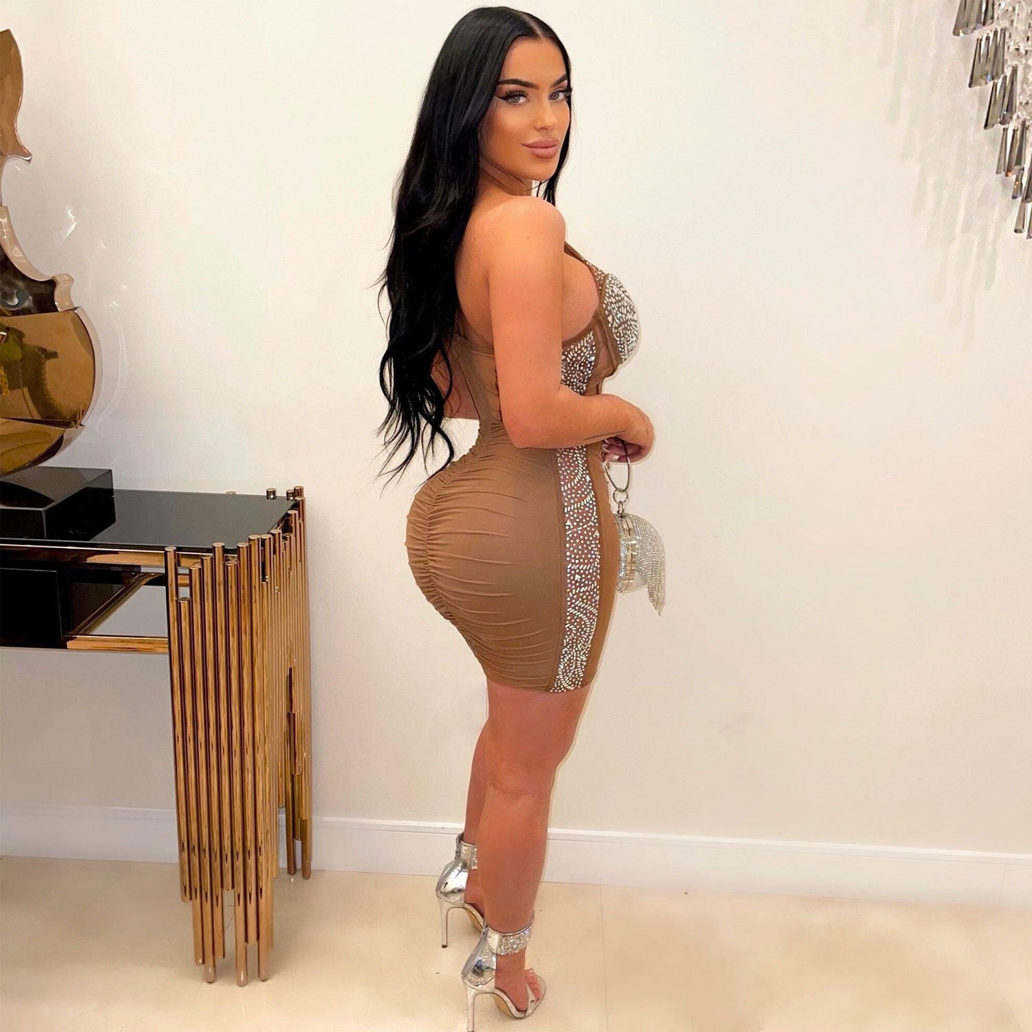 Sexy Slim Beaded Slash Shoulder Bodycon Dress 5