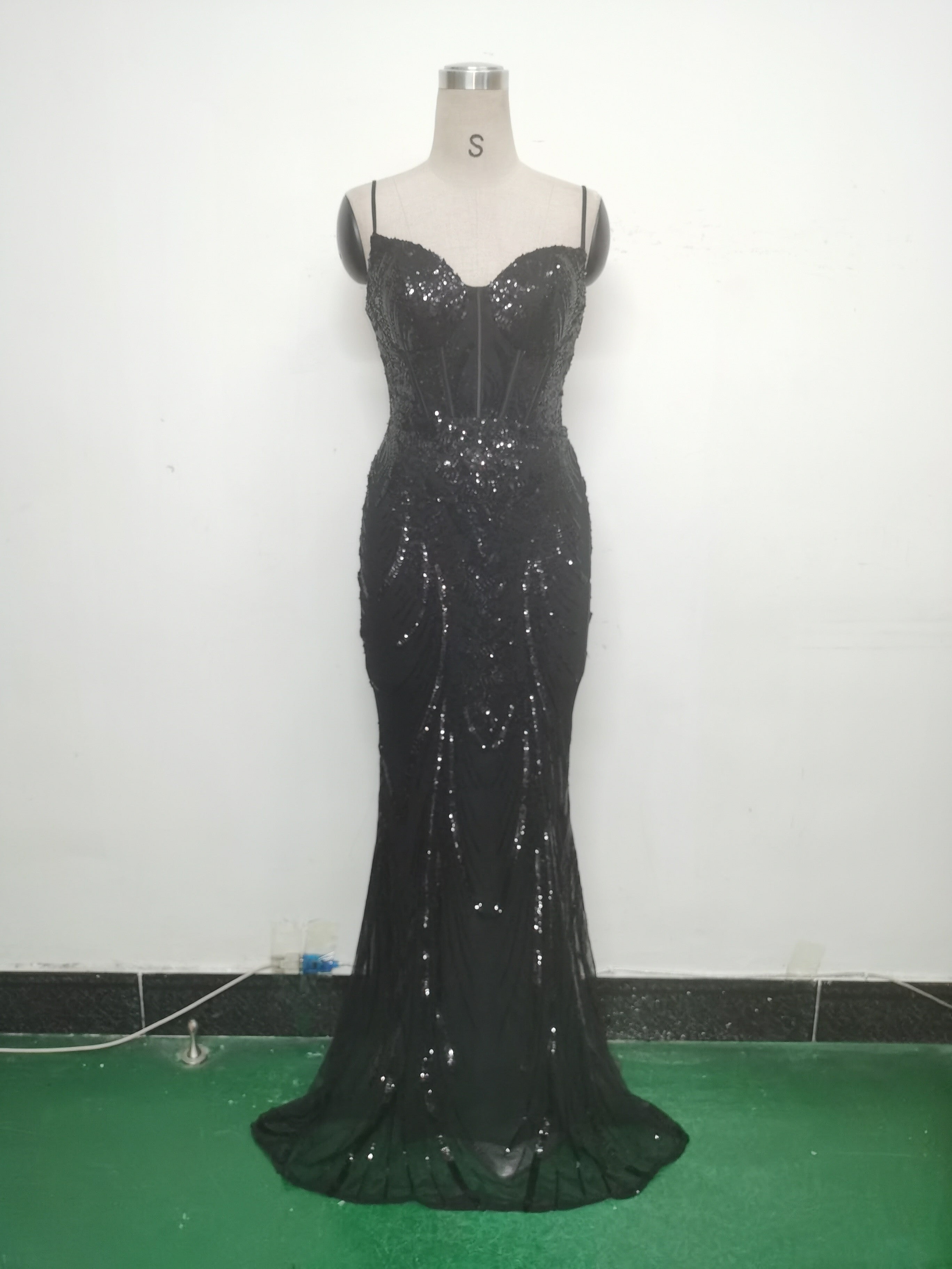 Women Fishbone Sequin Positioning Flower Evening Dress 26