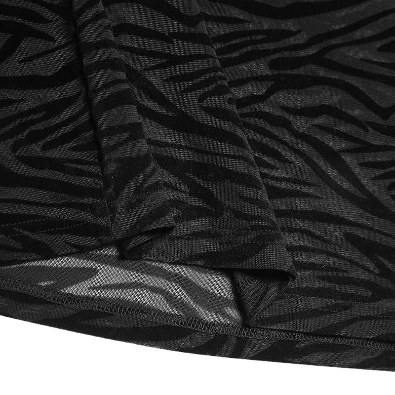 Autumn Zebra Pattern Stretch Shirt Men's See-Through Tight Fitting High Collar Long Sleeve T-Shirt 6