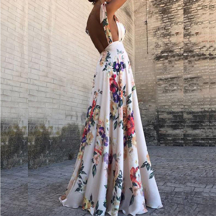 Women Backless Printed Sleeveless Long Dress 7