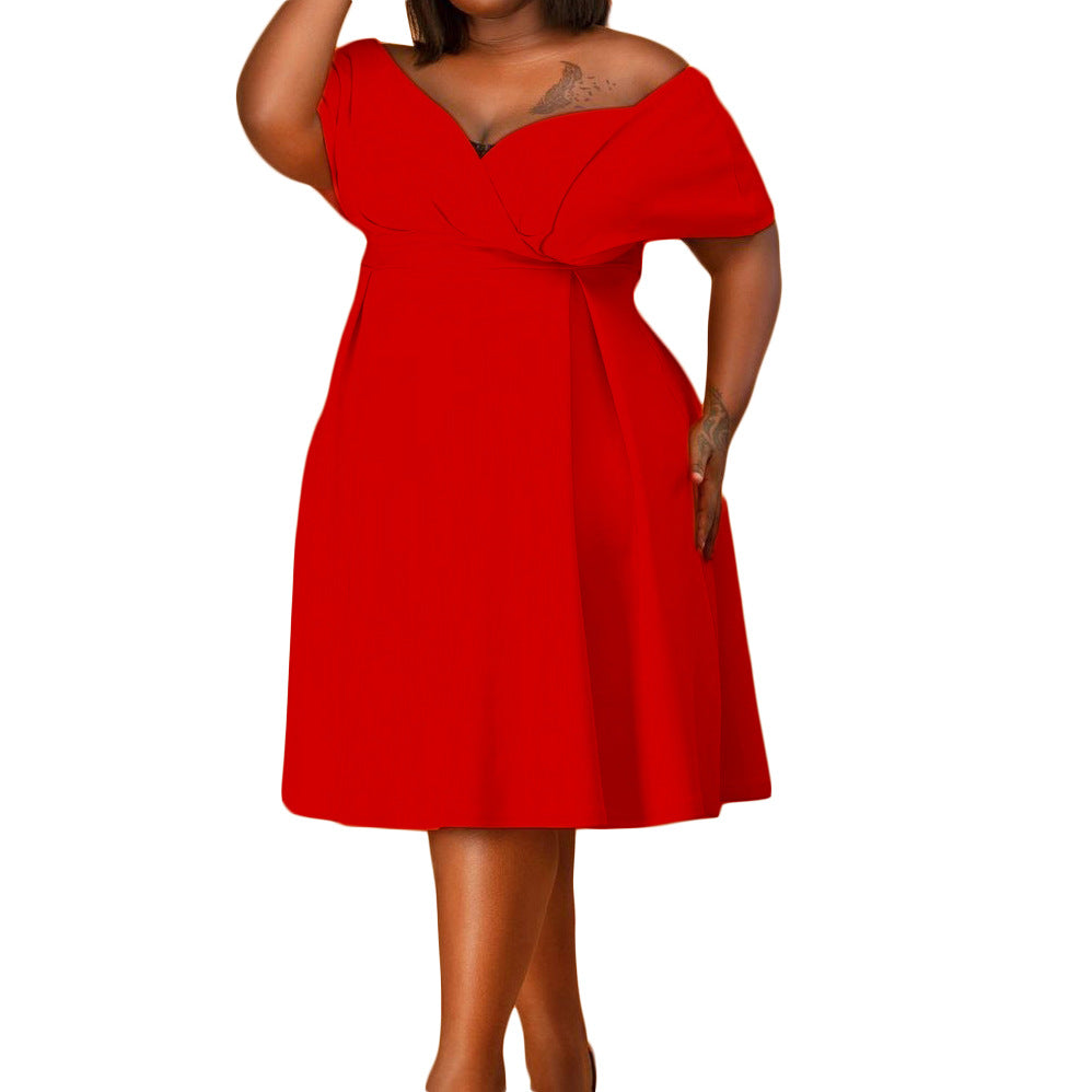 Women's Summer Short-Sleeve V-Neck Belt African Off-Shoulder Plus Size Dress Mom Dress 5