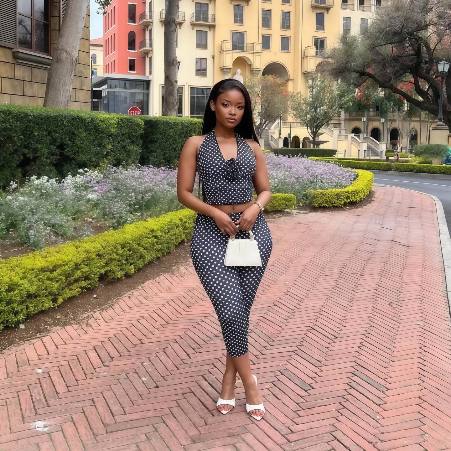 Women's Autumn Sleeveless V-Neck Halter Neck Low Back Tight Fitting Casual Two-Piece Pants Set 3