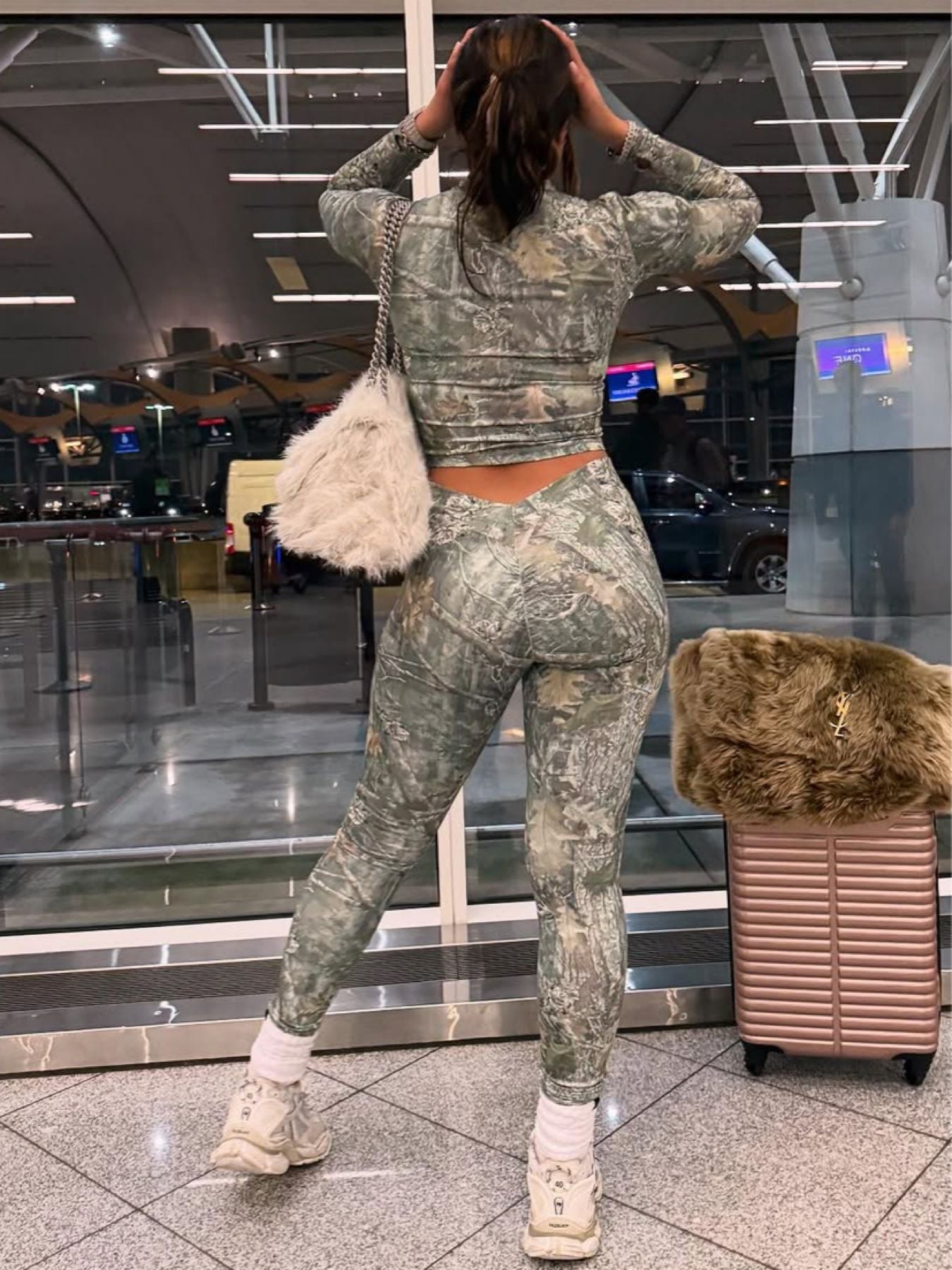 Women Printed Long-Sleeved Cropped Zipper Top and Pants Two-Piece Set 5