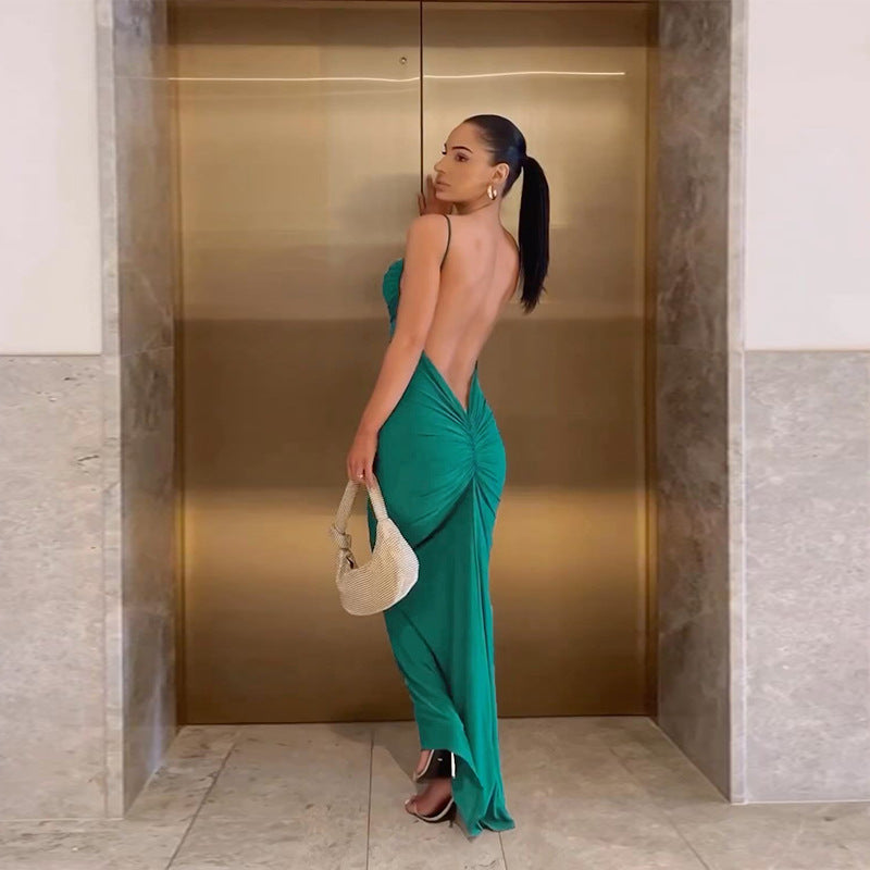 Women Backless Gathered Suspender Bodycon Casual Holidays Dress 6