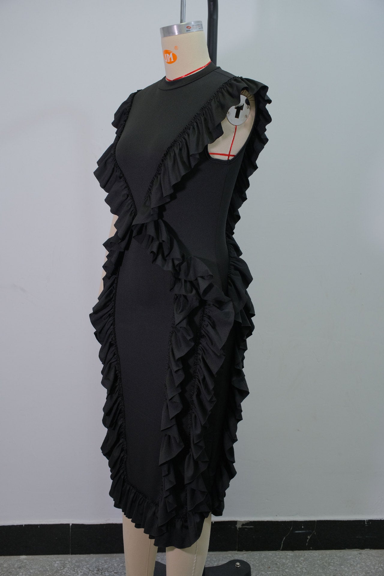 Women summer ruffle solid bodycon dress 11