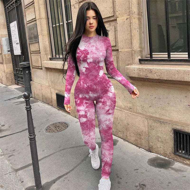 Women Fall and Winter Printed Long Sleeve Sports Jumpsuit 7