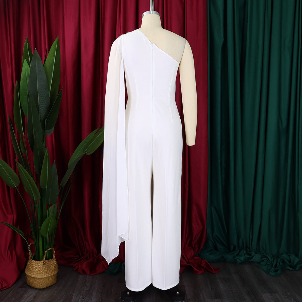 African Women's Solid Color Sexy One Shoulder Formal Party Fashion Jumpsuit 26