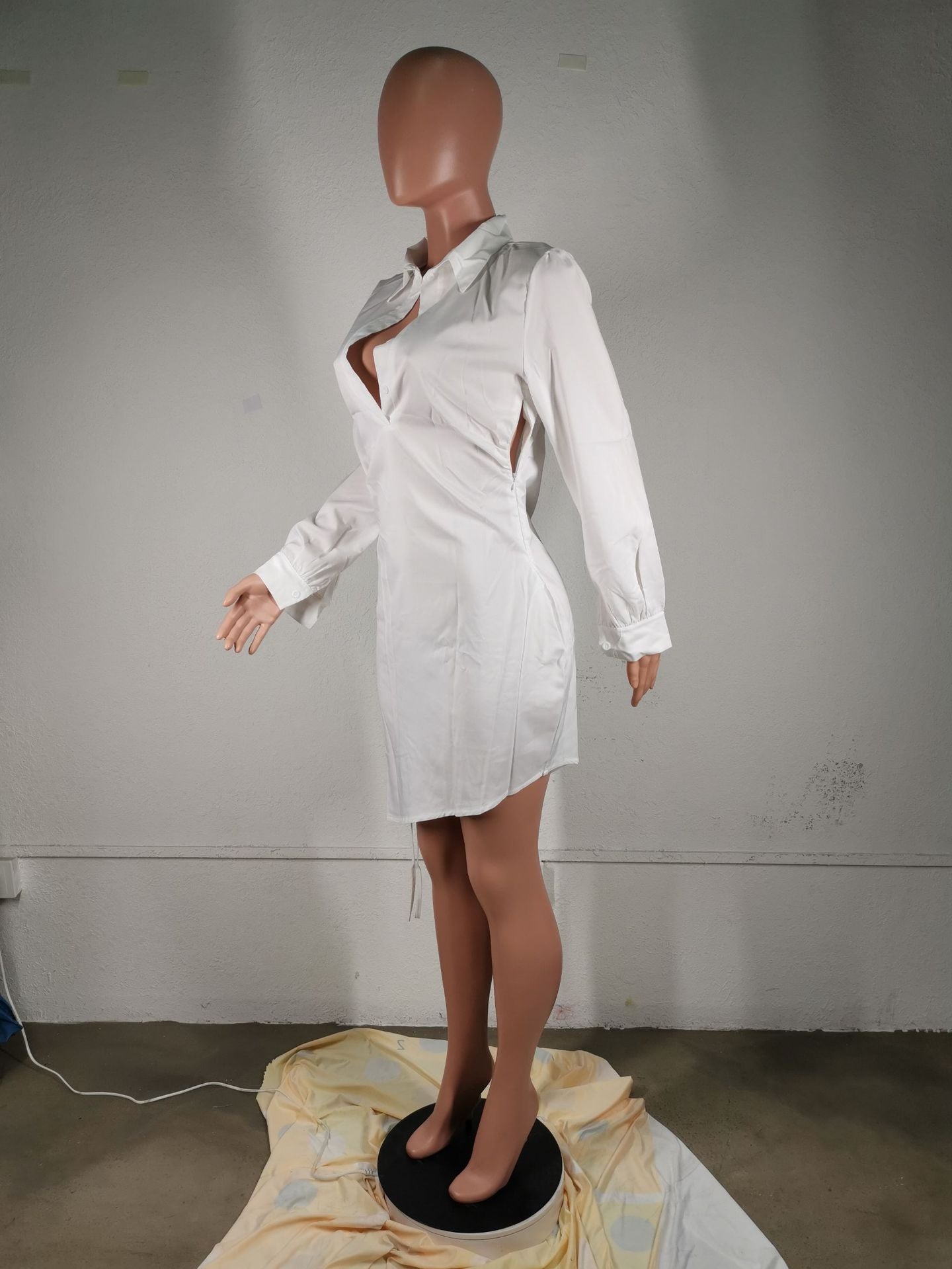 Ladies Solid Deep V Shirt Dress 15