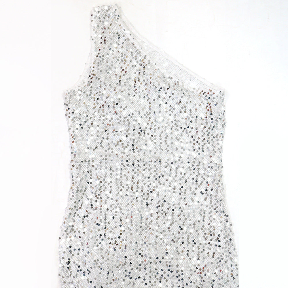 Women Sequin V Neck Halter Neck Sexy Backless Bodycon Maxi Dress 8