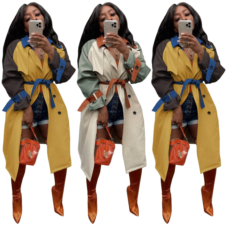 Fall Fashion Contrast Kahaki And Brown Long Sleeve Button-Open Long Coat 6