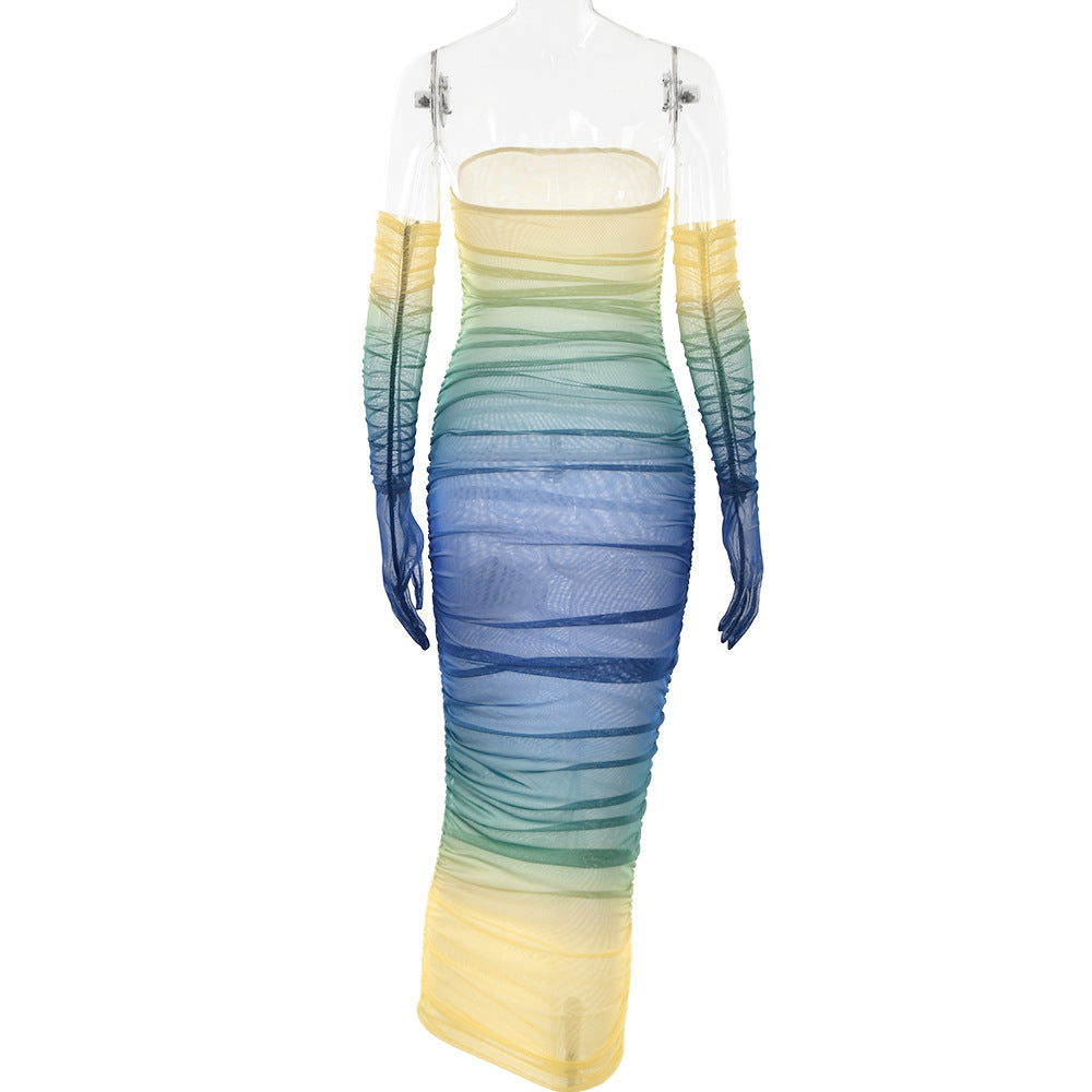 Women Mesh Gradient Off Shoulder Strapless Backless Dress 21