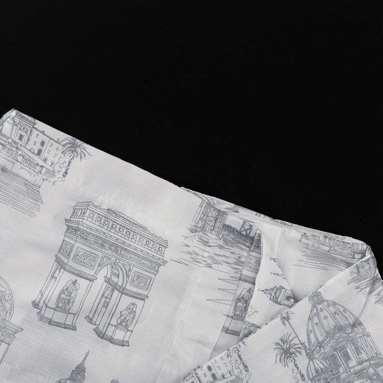 Women's Fashion Printed Short Sleeve Shirt Lace-Up Bodycon Skirt Two-Piece Suit 13