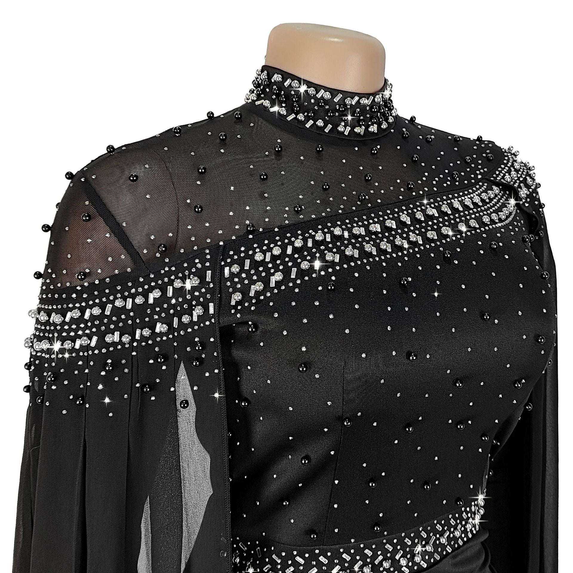 Women's Beaded Chiffon Mesh Cape Sleeve Evening Gown 9