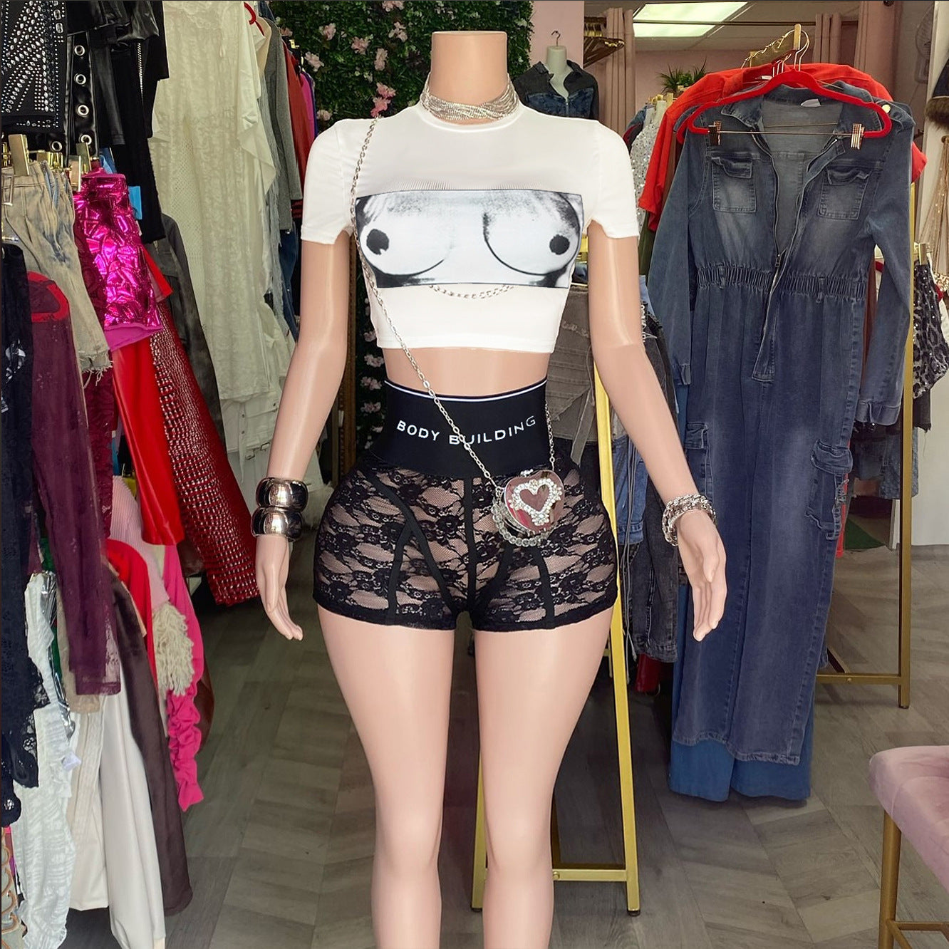 Women Sexy Letter Print Top and Shorts Casual Two-piece Set 4