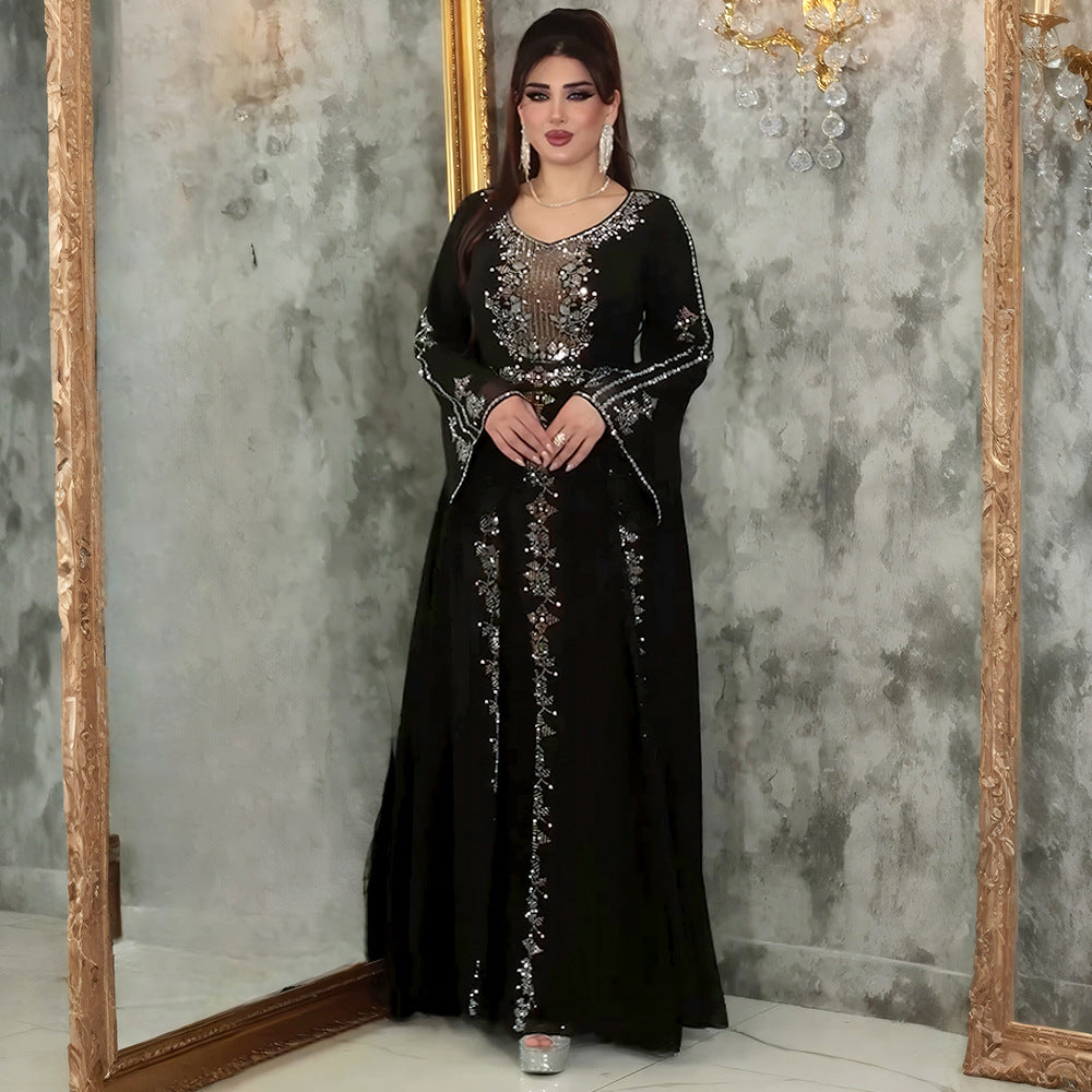 Plus Size Women elegant Beaded Muslim dress 4