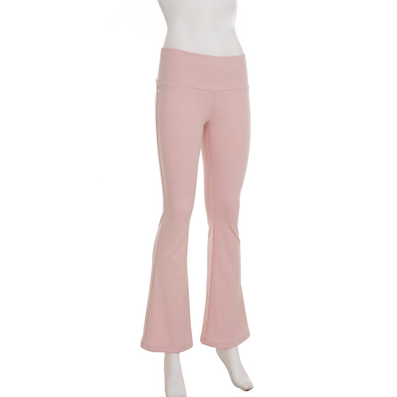 Women Casual Solid Bow Patchwork V-Neck Top and Bell Bottom Pants Two-Piece Set 13