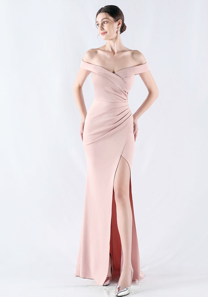 Women Off Shoulder split fishtail evening dress