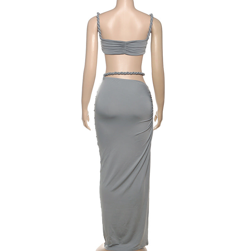 Women Spring Sexy Solid Backless Top and Bodycon Skirt Two-piece Set 21