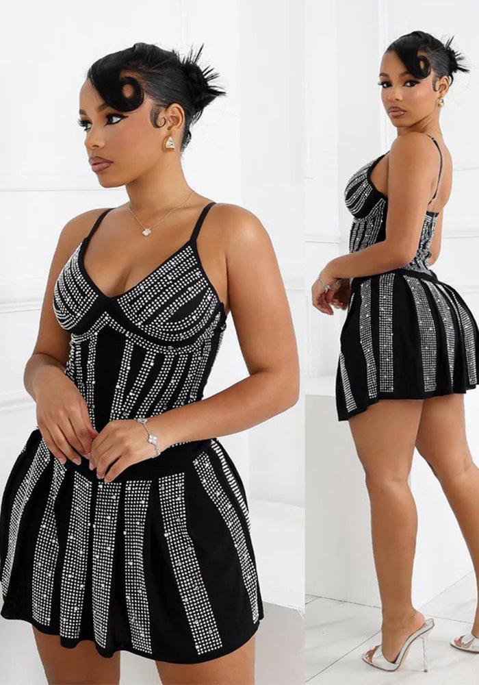 Women Beaded Sexy Sleeveless Suspender Bodycon Dress