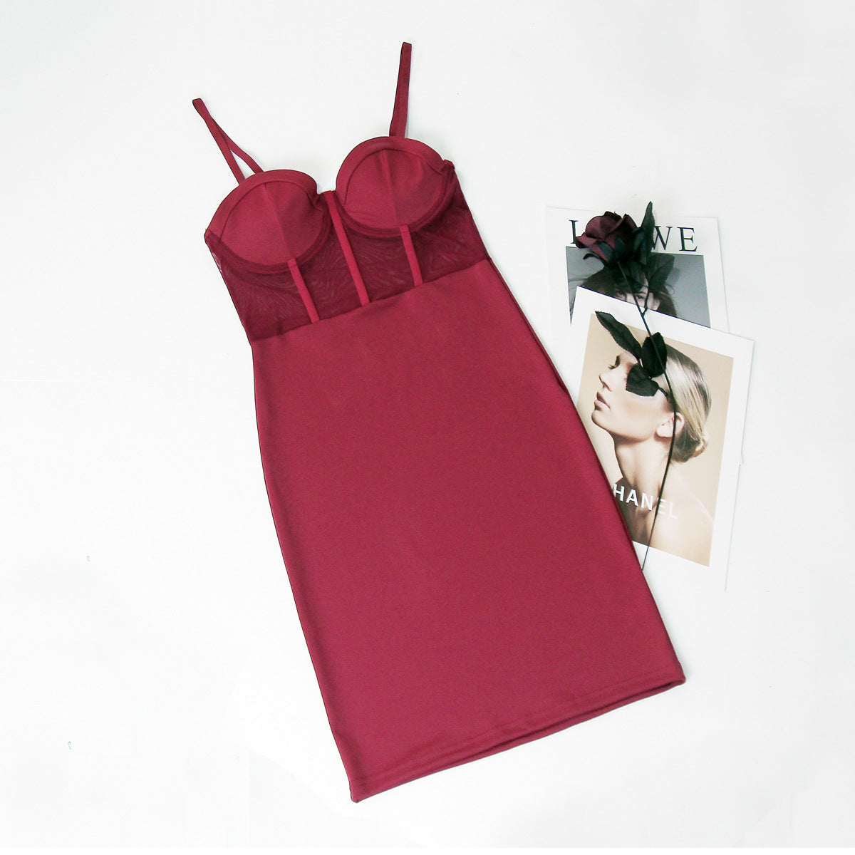 Sexy Patchwork Straps See-Through Underwire Herringbone Bodycon Dress 17